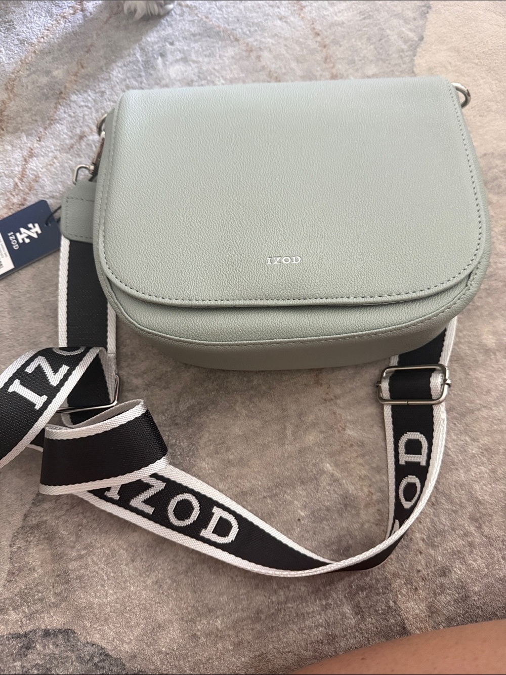 IZOD Mint Green Crossbody with Branded Black-and-White Strap